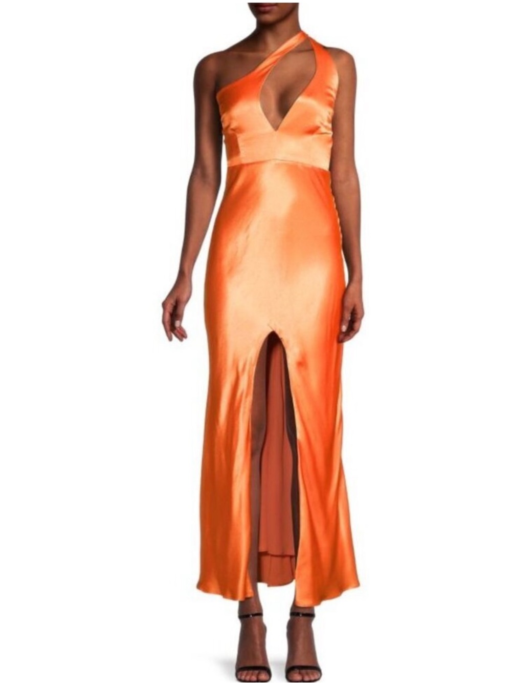 Bardot Orange One-Shoulder Satin Cutout Gown
